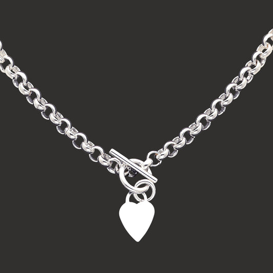 Sterling Silver Engraveable Heart Disc on Fancy Link Toggle Bracelet 7.75 Inches