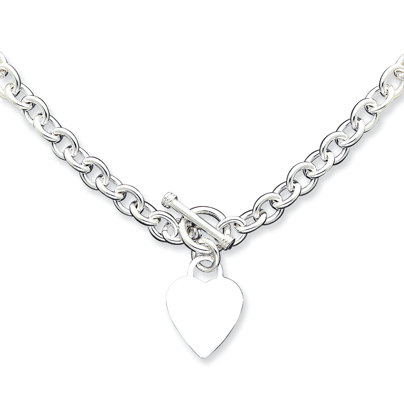 Sterling Silver Heart Fancy Link Toggle Necklace 18 Inches