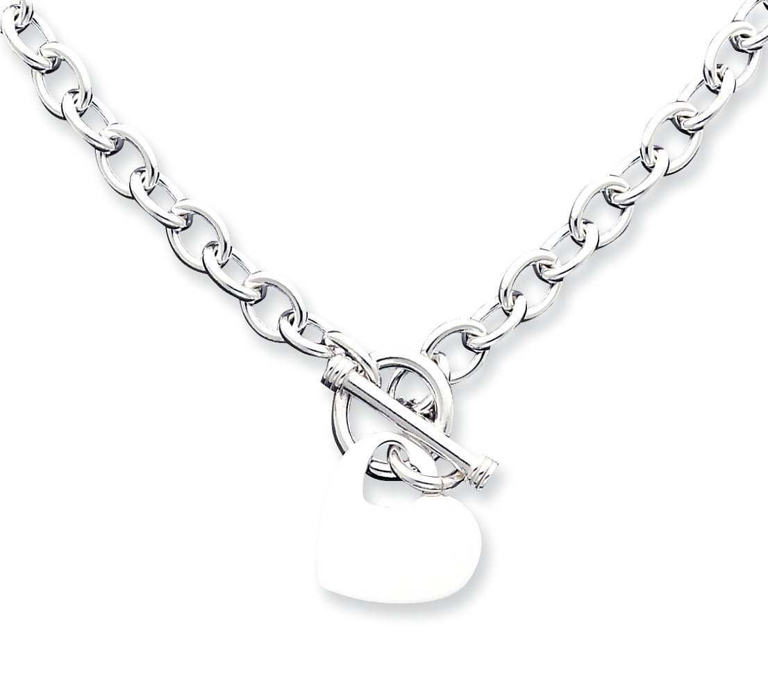 Sterling Silver Engraveable Heart Disc on Fancy Link Toggle Bracelet 8.75 Inches