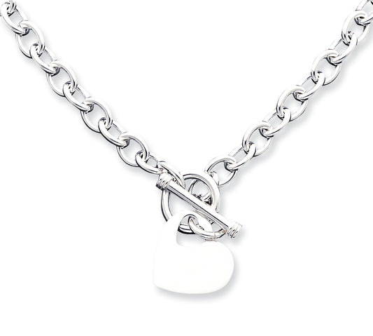 Sterling Silver Engraveable Heart Disc on Fancy Link Toggle Necklace 18 Inches