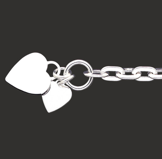 Sterling Silver Engraveable Heart Disc on Fancy Link Toggle Bracelet 7.75 Inches