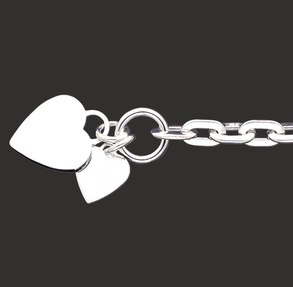 Sterling Silver Engraveable Heart Disc on Fancy Link Toggle Bracelet 7.75 Inches