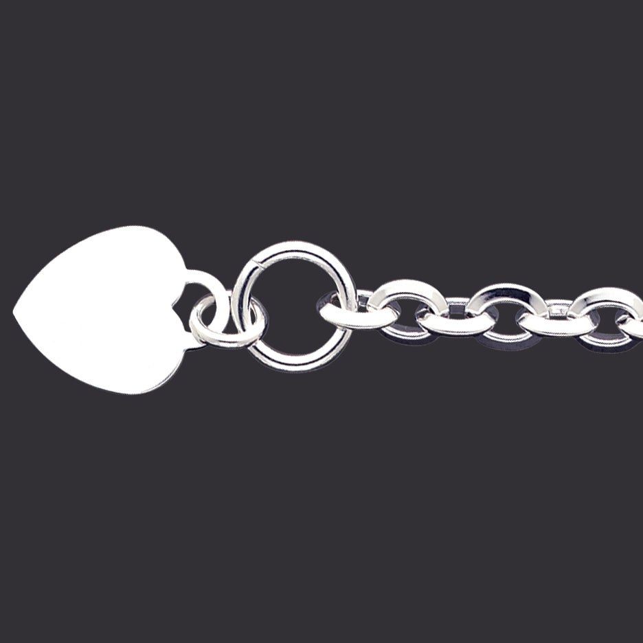 Sterling Silver Engraveable Heart Disc on Fancy Link Toggle Bracelet 7.75 Inches