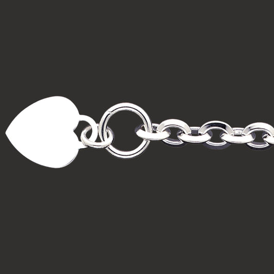 Sterling Silver Engraveable Heart Disc on Fancy Link Toggle Necklace 18 Inches