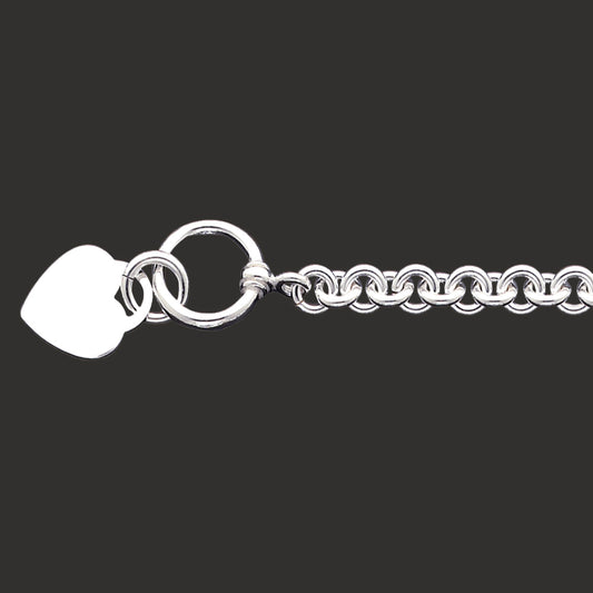 Sterling Silver Engraveable Heart Disc on Fancy Link Toggle Bracelet 8.75 Inches