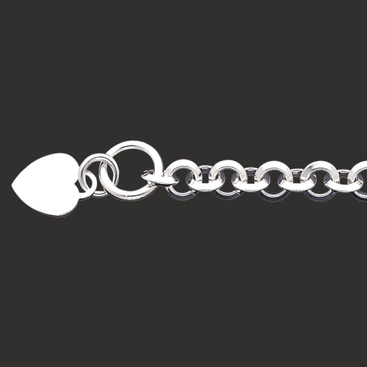 Sterling Silver Engraveable Heart Disc on Fancy Link Toggle Bracelet 8.75 Inches