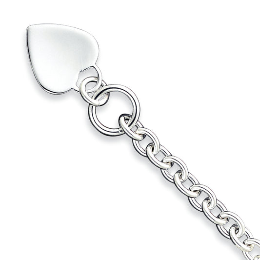 Sterling Silver Engraveable Heart Disc on Fancy Link Toggle Bracelet 8.75 Inches