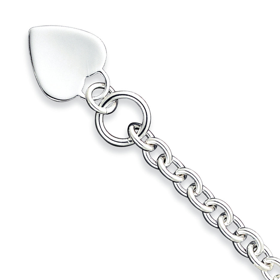 Sterling Silver Engraveable Heart Disc on Fancy Link Toggle Bracelet 8.75 Inches