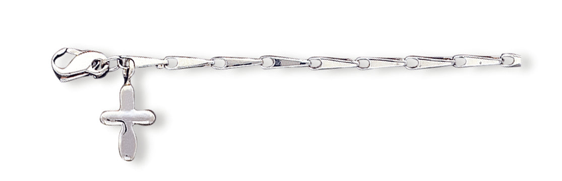 Sterling Silver 10inch Solid Polished Cross on Fancy Link Anklet 10 Inches