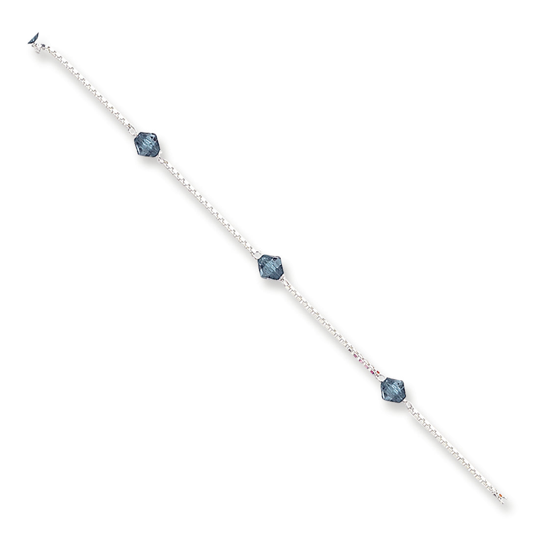Sterling Silver 10inch Polished Teal Crystals Anklet 10 Inches