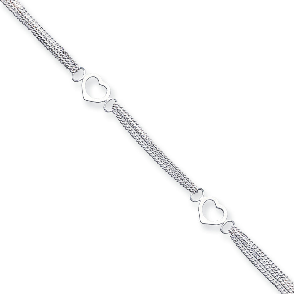 Sterling Silver 10inch Polished Heart Anklet 10 Inches