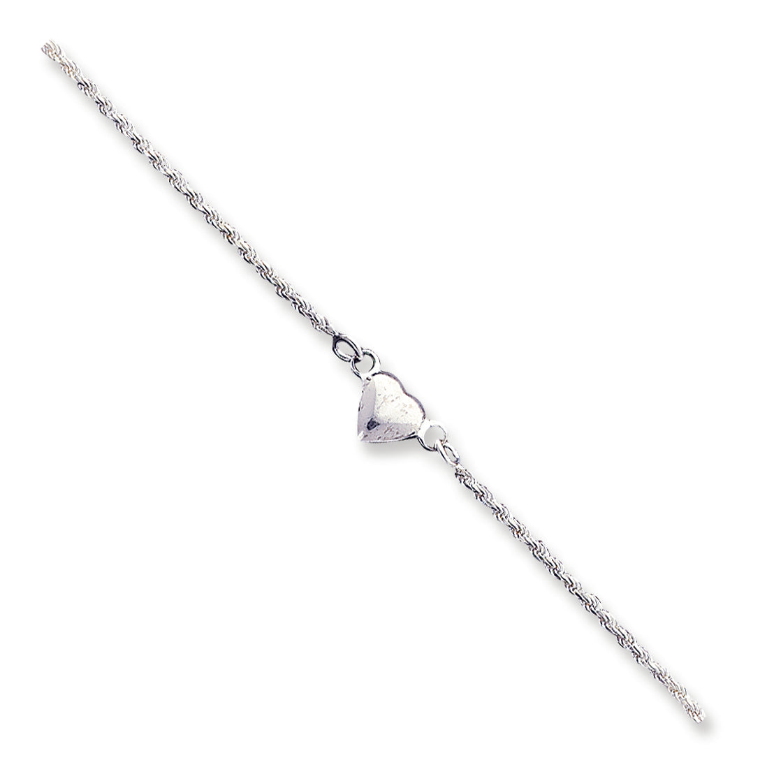 Sterling Silver Puffed Heart Anklet 9 Inches