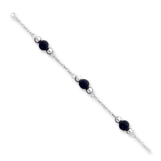 Sterling Silver 9inch Polished Onyx Anklet 9 Inches