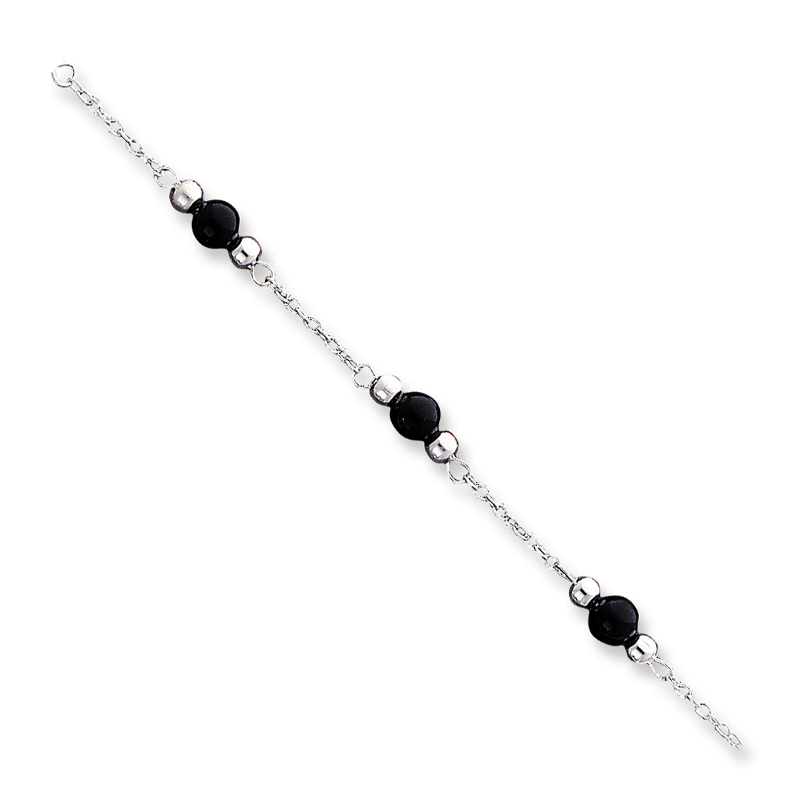 Sterling Silver 9inch Polished Onyx Anklet 9 Inches