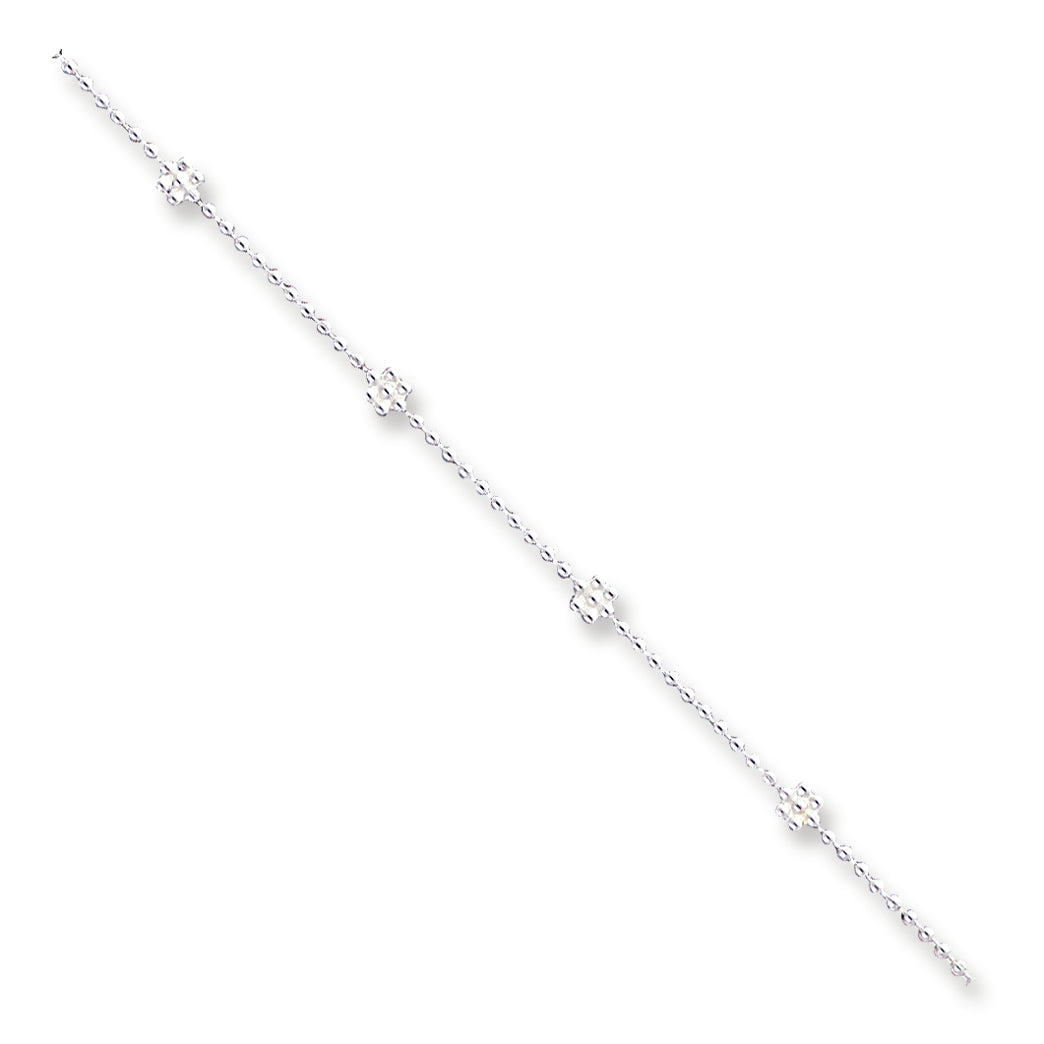 Sterling Silver 10inch Polished Flower &  Anklet 10 Inches