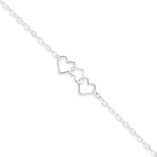 Sterling Silver 9inch Solid Polished Fancy Heart Link Anklet 9 Inches