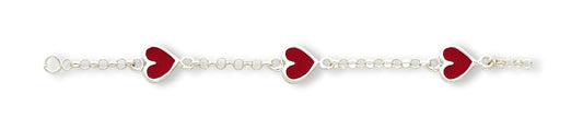Sterling Silver Enamal Red Heart Child's Bracelet 6 Inches