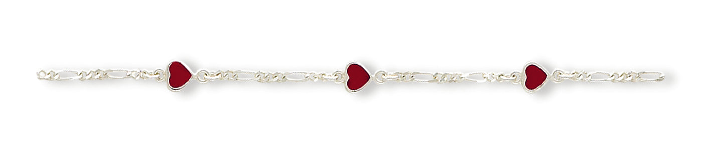 Sterling Silver Enamal Red Heart Child's Bracelet 6 Inches