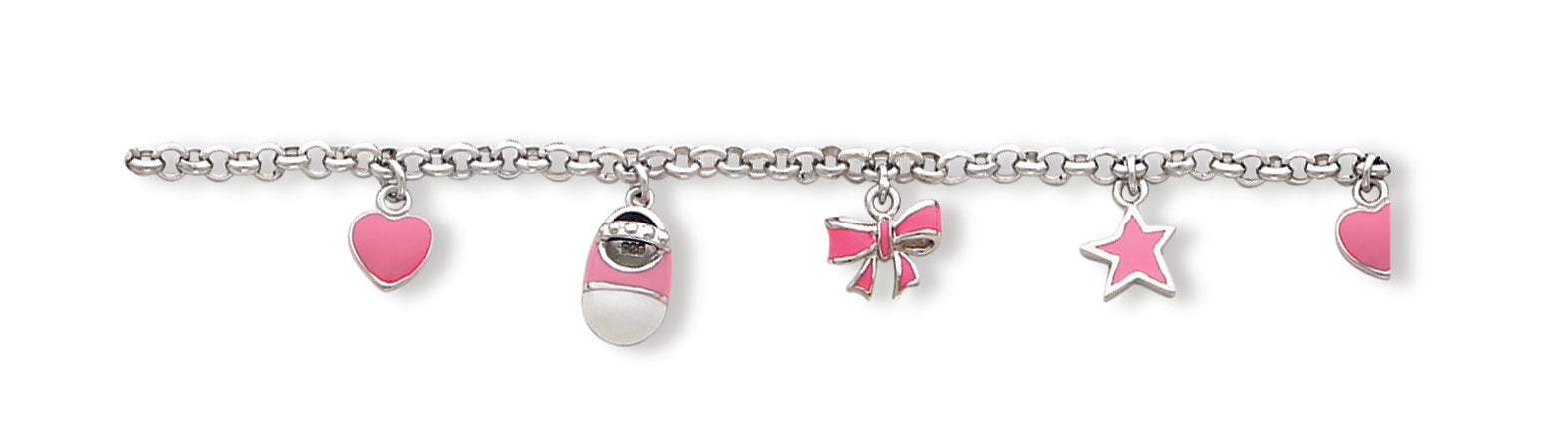 Sterling Silver Pink Enameled Baby Charm Bracelet 5.5 Inches