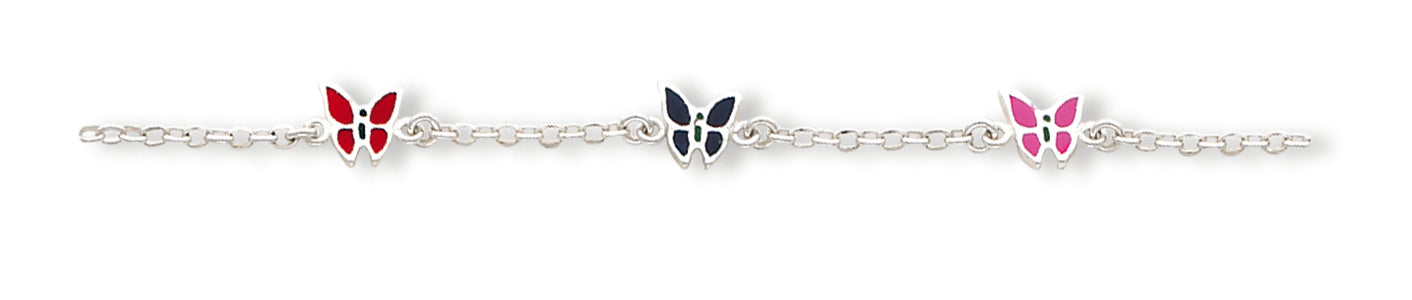 Sterling Silver Enamal Butterfly Childs Bracelet 6 Inches