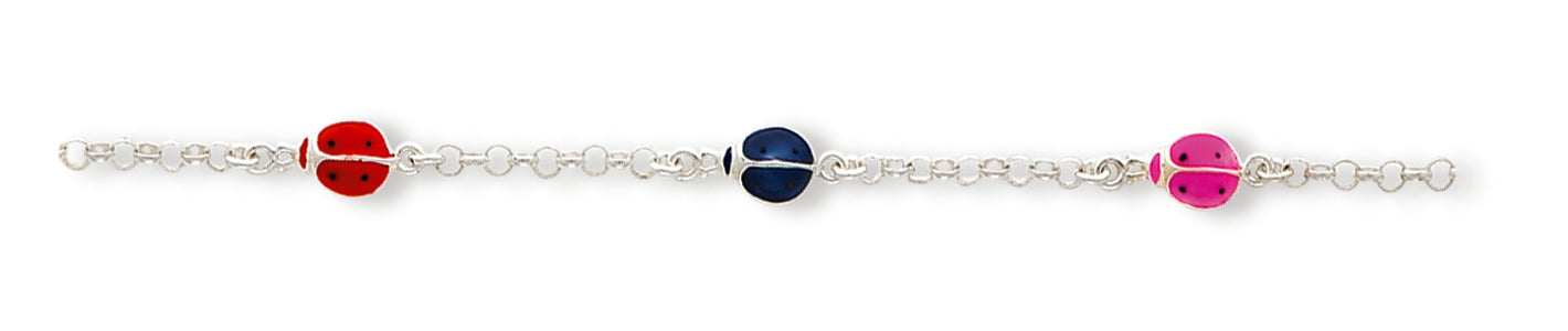 Sterling Silver Enamealed Ladybug Childs Bracelet 6 Inches
