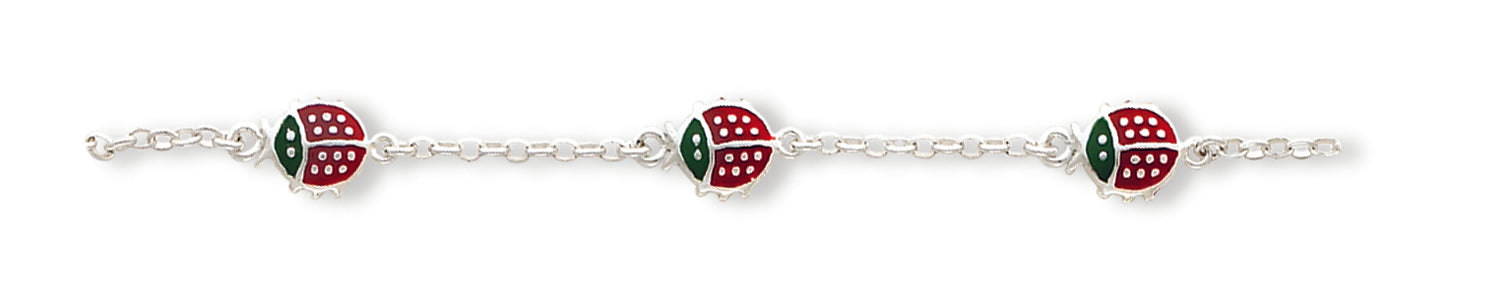 Sterling Silver Red Enamal Ladybugs Childs Bracelet 6 Inches