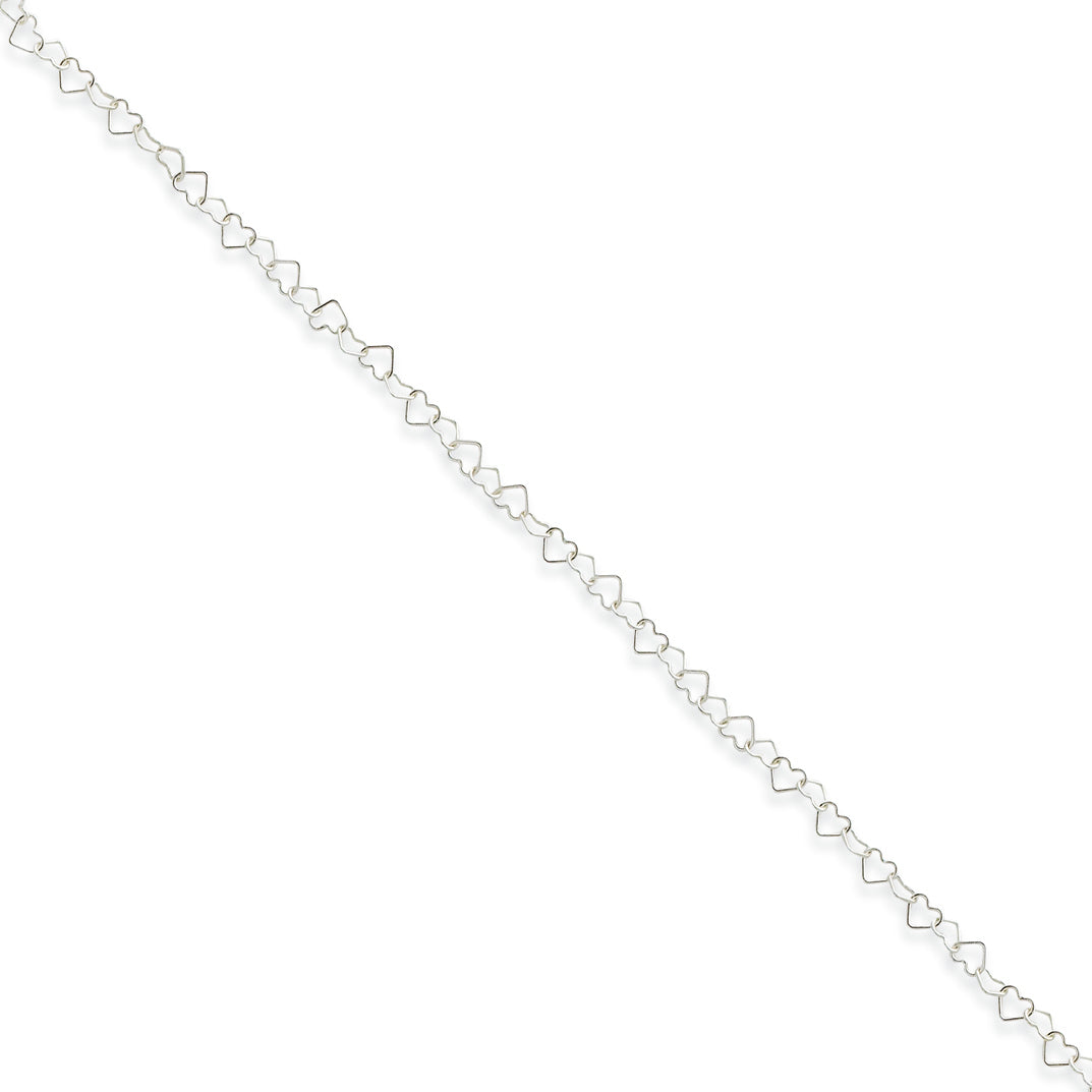 Sterling Silver 0.5mm Fancy Heart Link Anklet 10 Inches