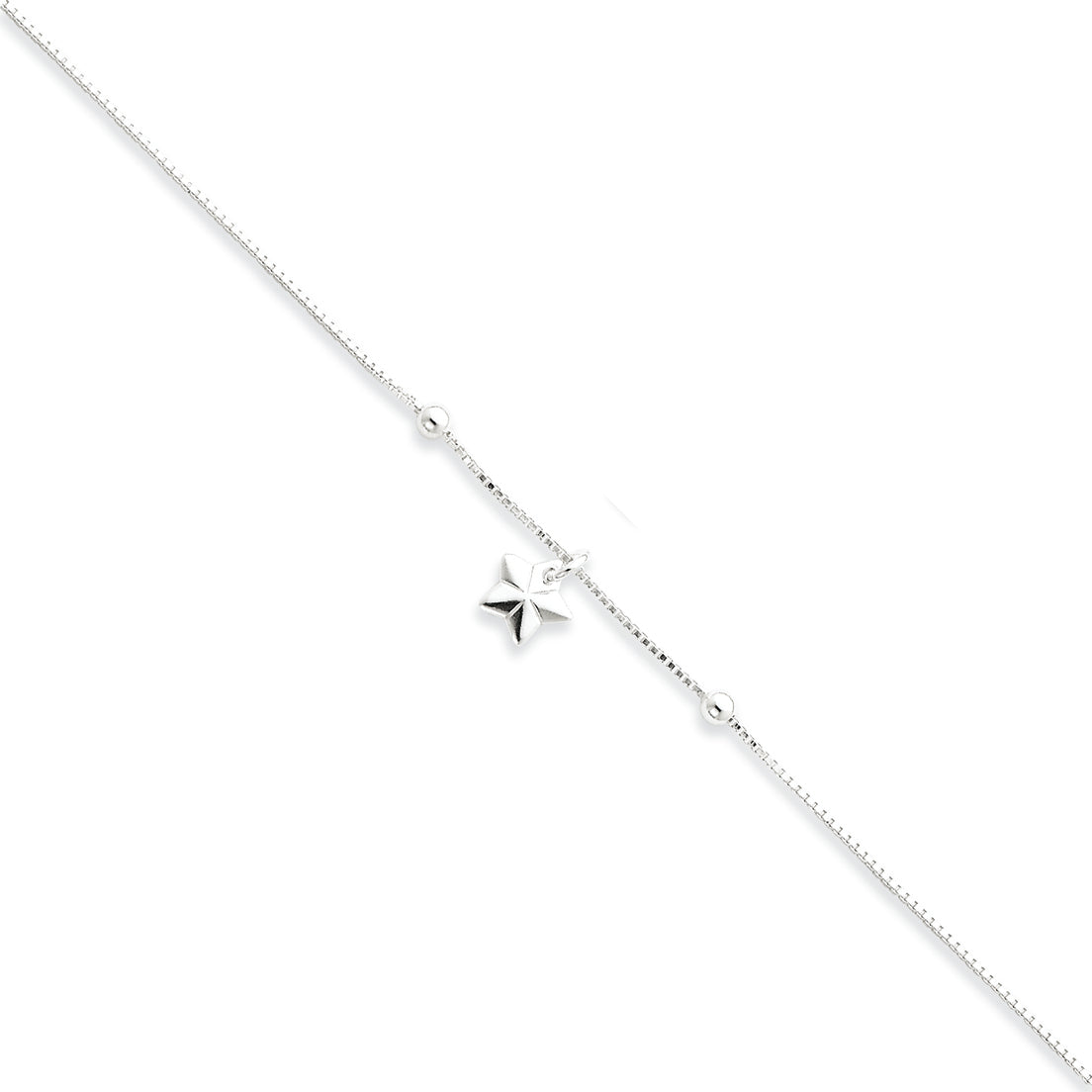 Sterling Silver Box Chain With Star Anklet 9 Inches