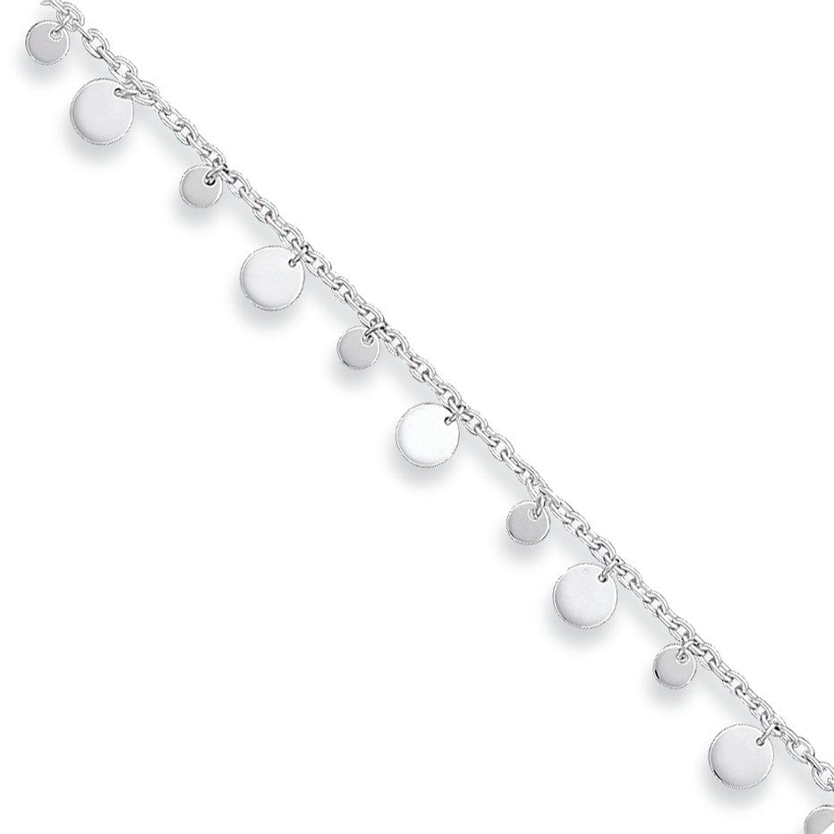 Sterling Silver Dangling Circle & Heart Anklet 10 Inches