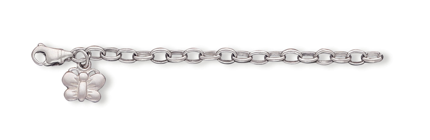 Sterling Silver Small Oval Rolo Link with Butterfly Anklet 10 Inches