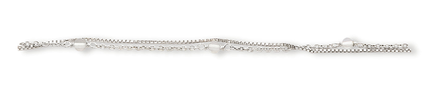 Sterling Silver Clear Crystal Beaded Ankle Bracelet 9 Inches