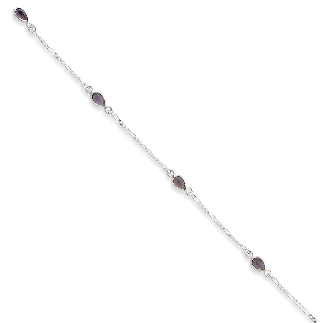 Sterling Silver Amethyst Ankle Bracelet 9 Inches