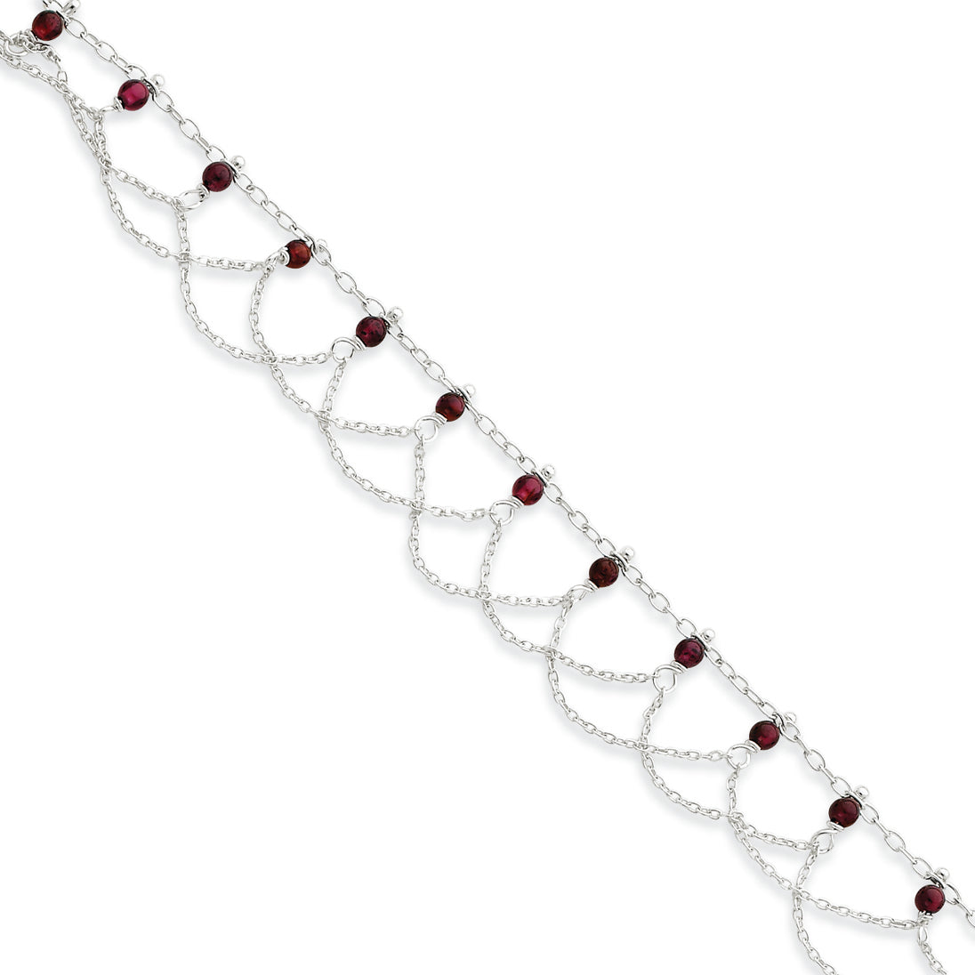 Sterling Silver Garnet Anklet 10 Inches