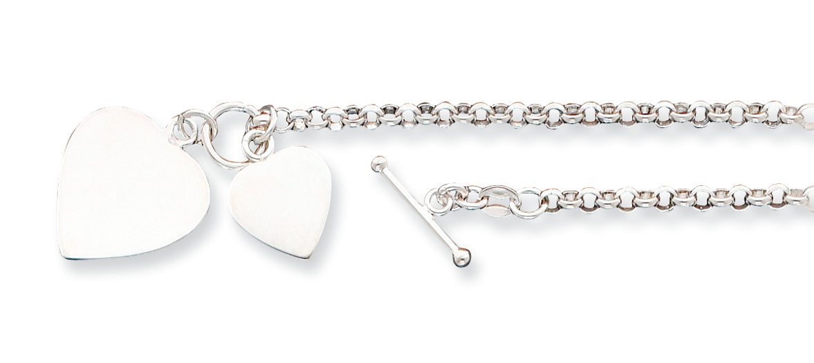 Sterling Silver Double Heart Toggle Necklace 18 Inches