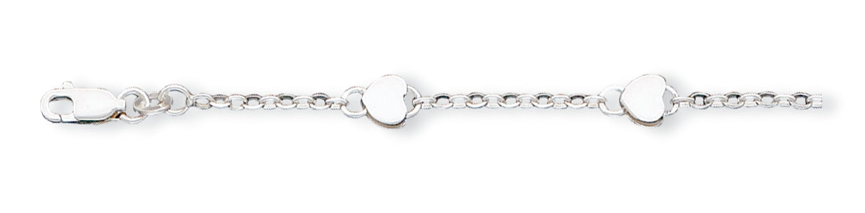 Sterling Silver Heart Childs Bracelet 6 Inches