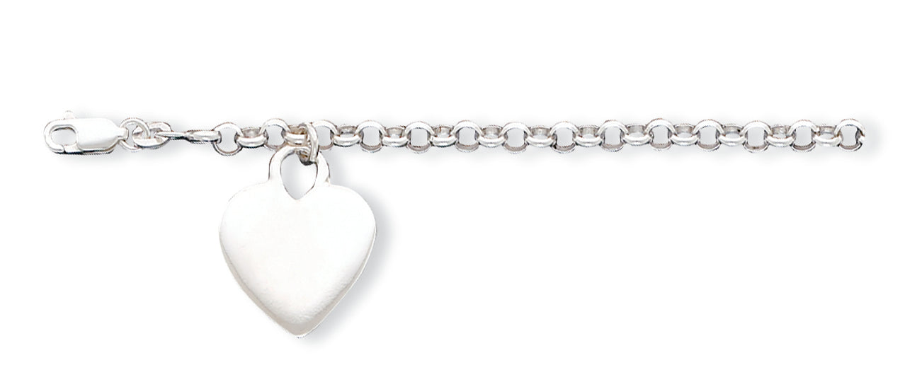 Sterling Silver Heart Charm Childs Bracelet 6 Inches