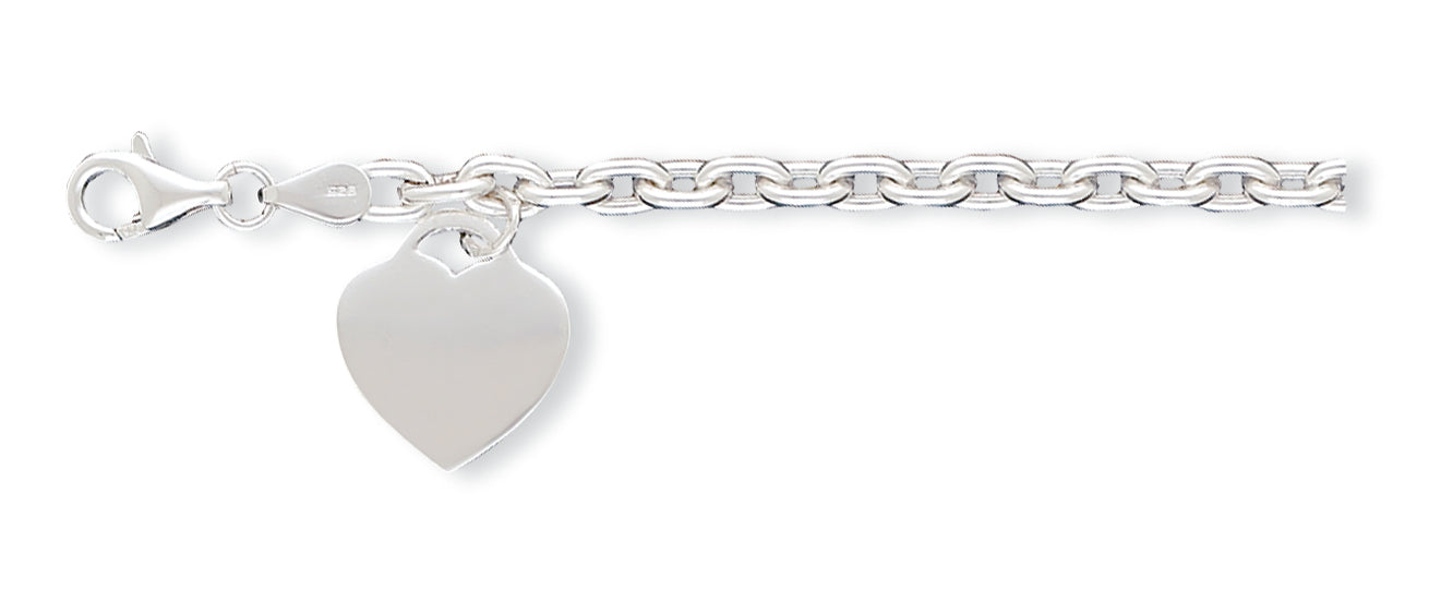Sterling Silver 1.5mm Heart Charm Bracelet 8.5 Inches