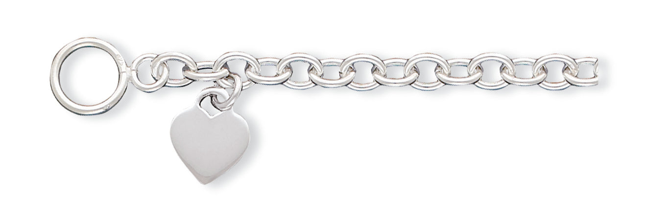 Sterling Silver Dangling Heart Charm Bracelet 7.25 Inches