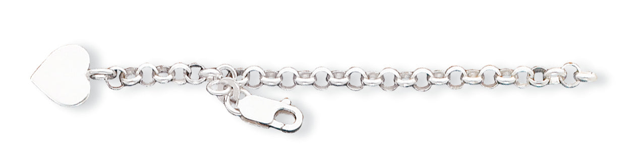Sterling Silver Heart Charm Rolo Bracelet 7.5 Inches