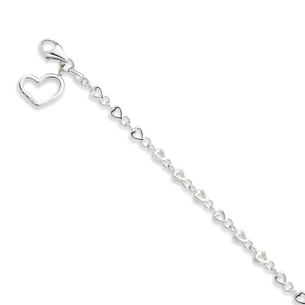 Sterling Silver Heart Link Bracelet 7 Inches
