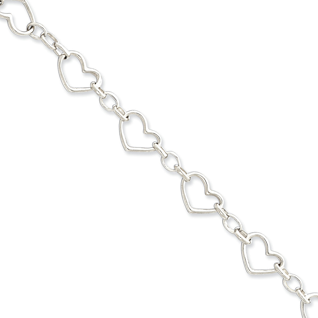 Sterling Silver Heart & Oval Link Bracelet 7.5 Inches