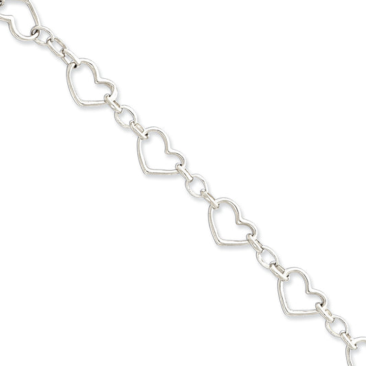 Sterling Silver Heart & Oval Link Bracelet 7.5 Inches