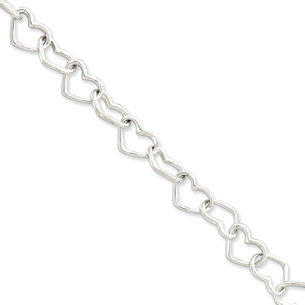 Sterling Silver Heart Link Bracelet 7.25 Inches