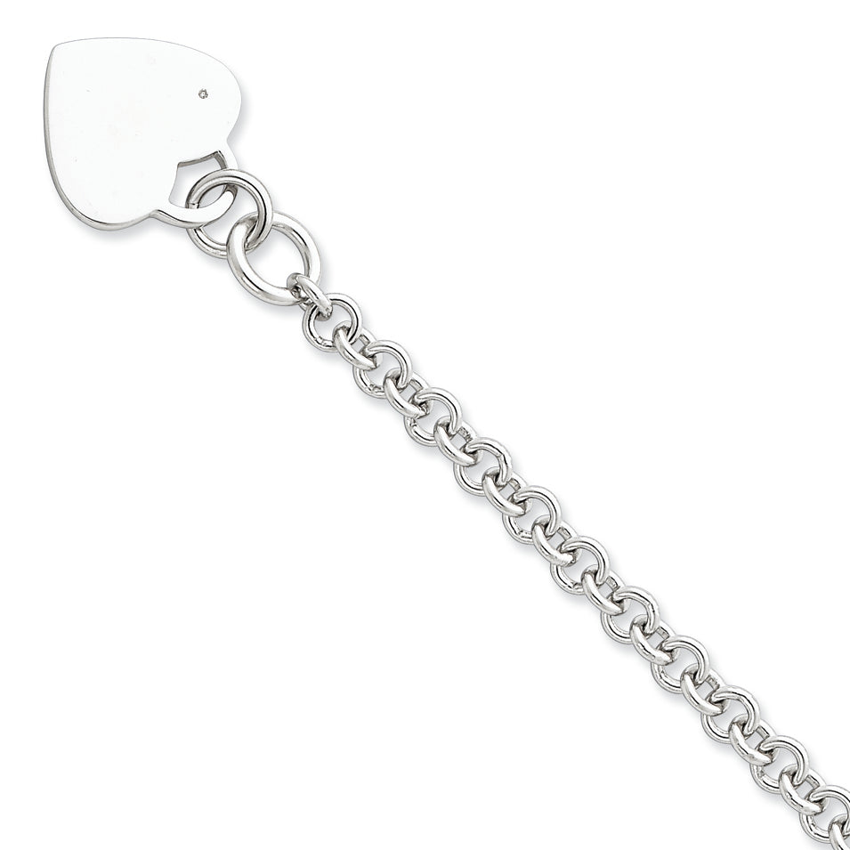 Sterling Silver .02ct Diamond Heart Bracelet 7.5 Inches