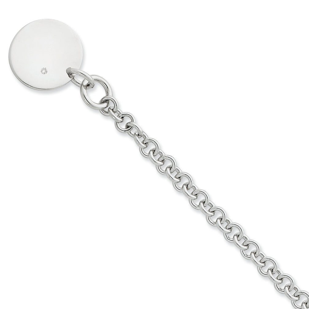 Sterling Silver .04ct Diamond Disc Bracelet 7.5 Inches