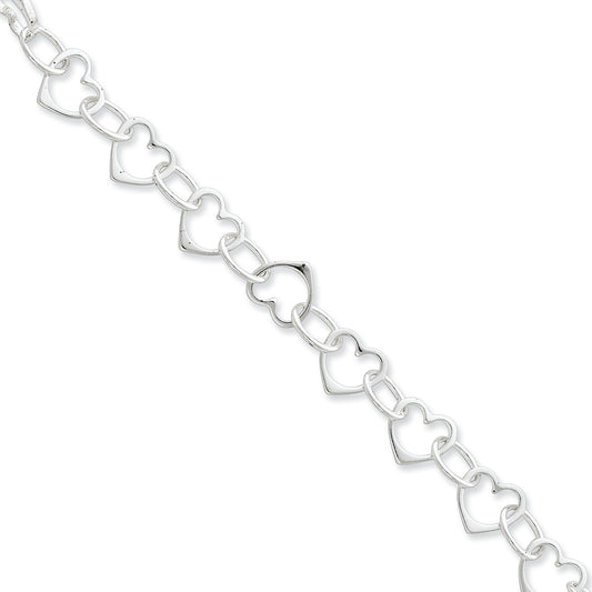 Sterling Silver Heart & Circle Link Bracel 7.5 Inches