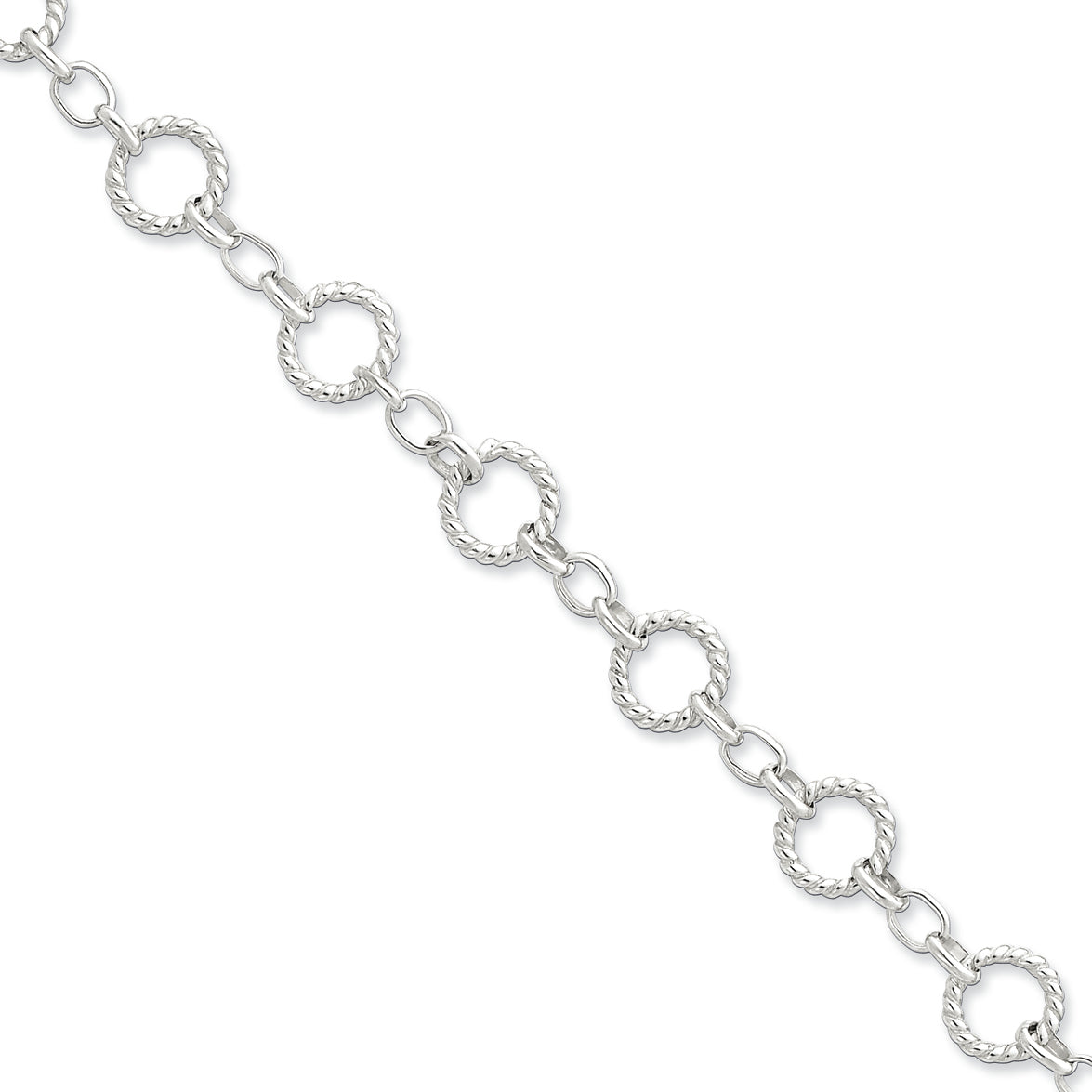 Sterling Silver Twist Circle Link Bracelet 7.25 Inches