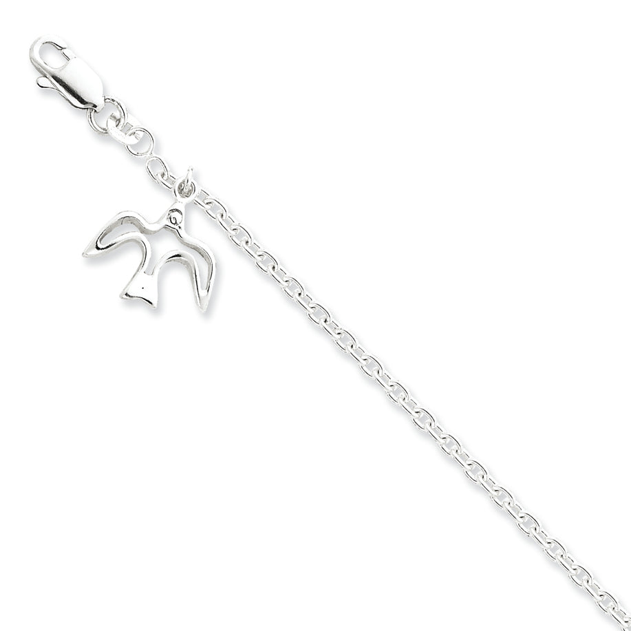 Sterling Silver Dove Charm Bracelet 7 Inches