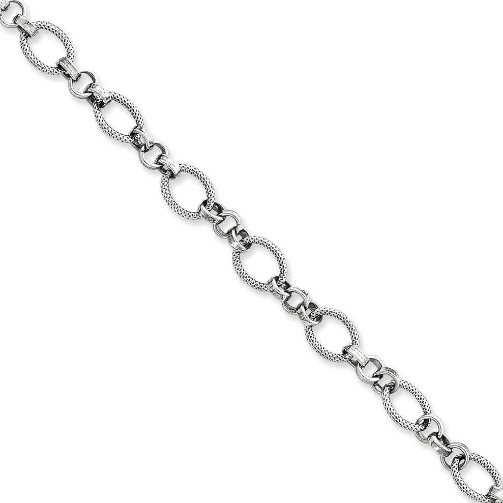 Sterling Silver Antiqued Fancy Link Bracelet 7.5 Inches