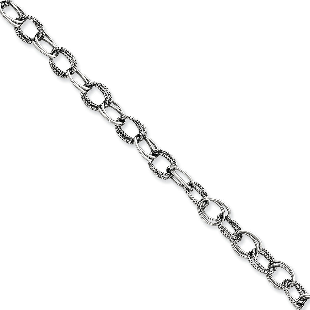 Sterling Silver Antiqued Fancy Link Bracelet 7.5 Inches